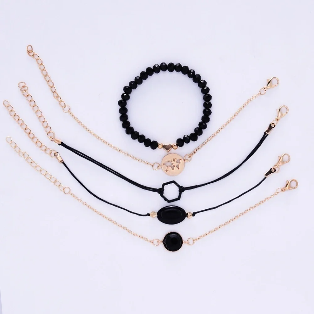 *BAILEE* 5-Pc Gold x Black Fashion Bracelet Set